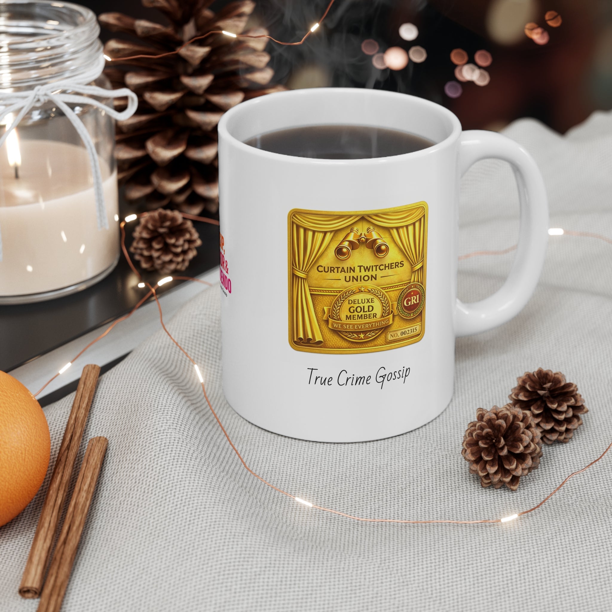 11 oz Peekaboo Eyes Mug – "Gossip, Rumor & Innuendo" Coffee Cup