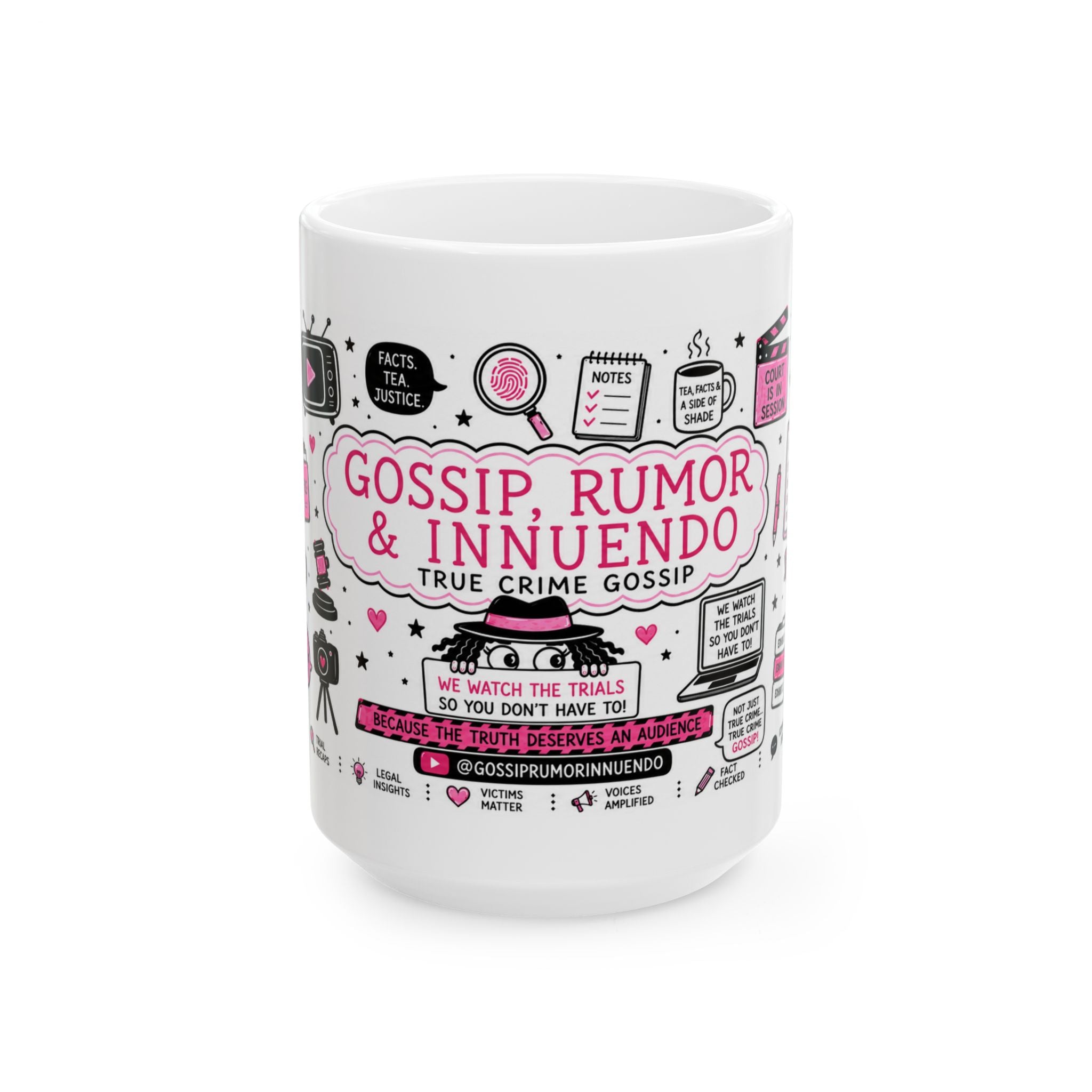 Doodle Mug — "Gossip, Rumor & Innuendo" Ceramic Coffee Cup (15oz)