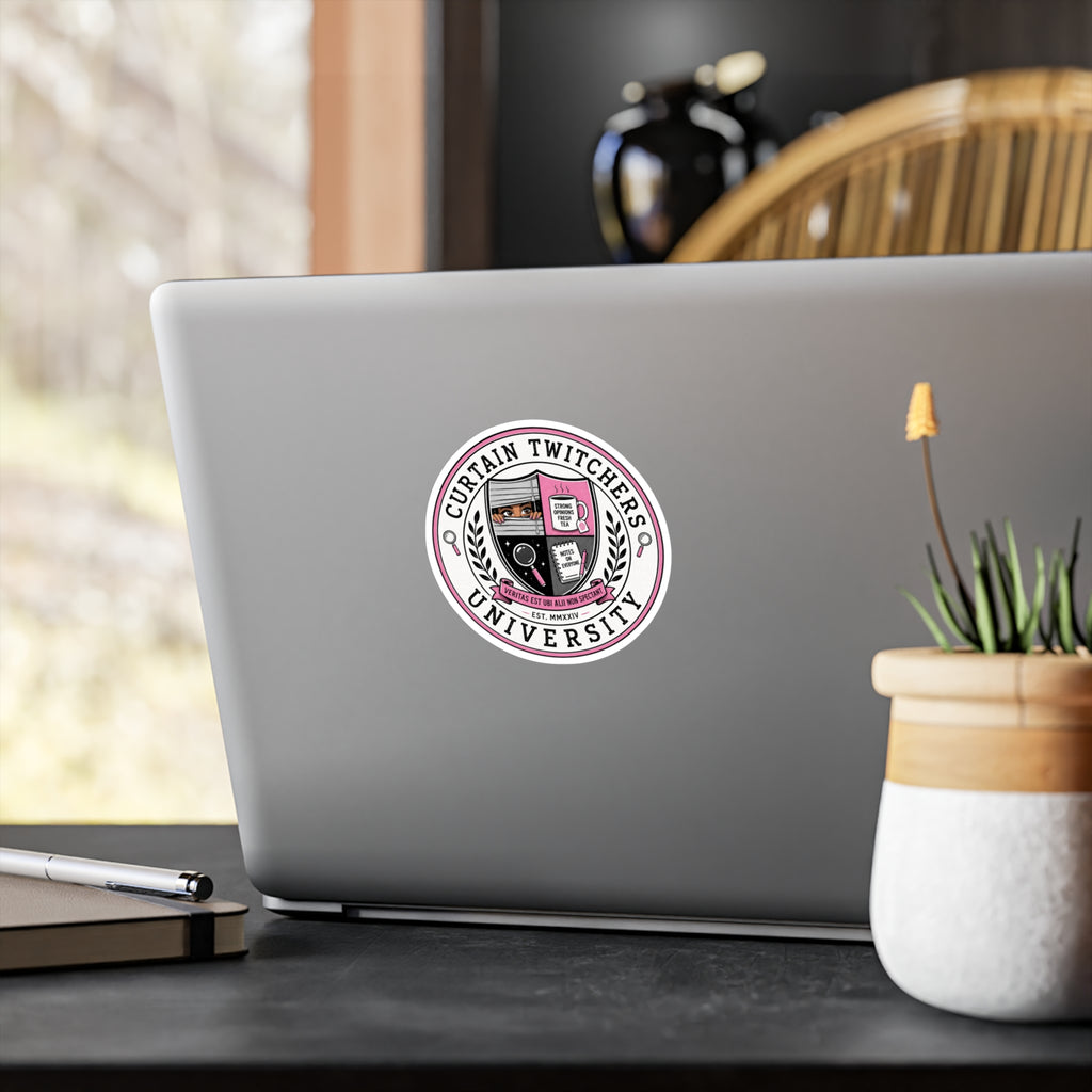 [EU Shipping] Sticker - Curtain Twitchers University Vinyl Sticker — Retro Pink Badge Laptop Decal