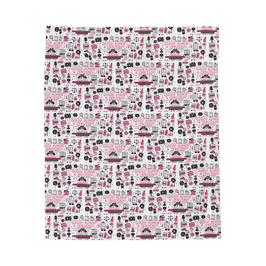 GRI Doodle Velveteen Plush Blanket — Pink Parisian Pattern Cozy Throw
