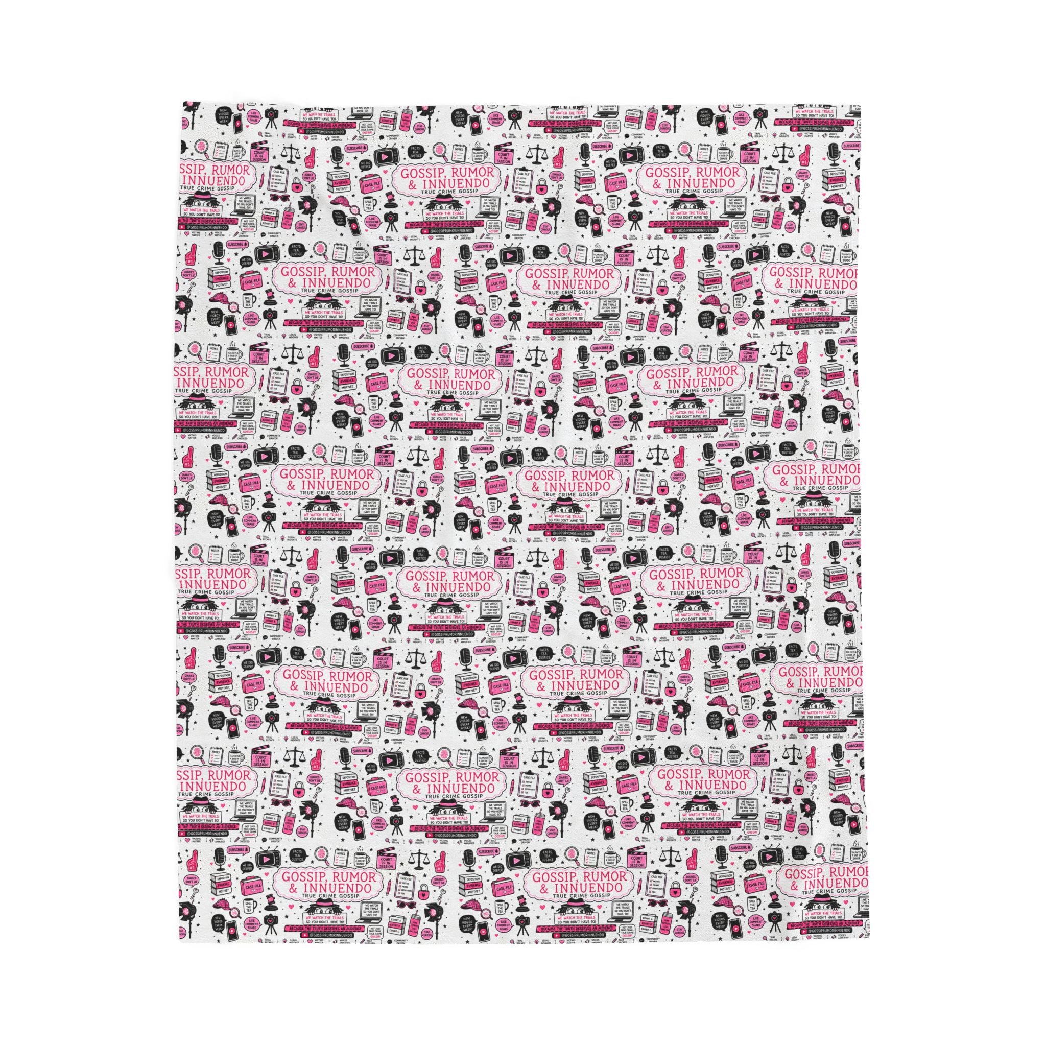 GRI Doodle Velveteen Plush Blanket — Pink Parisian Pattern Cozy Throw